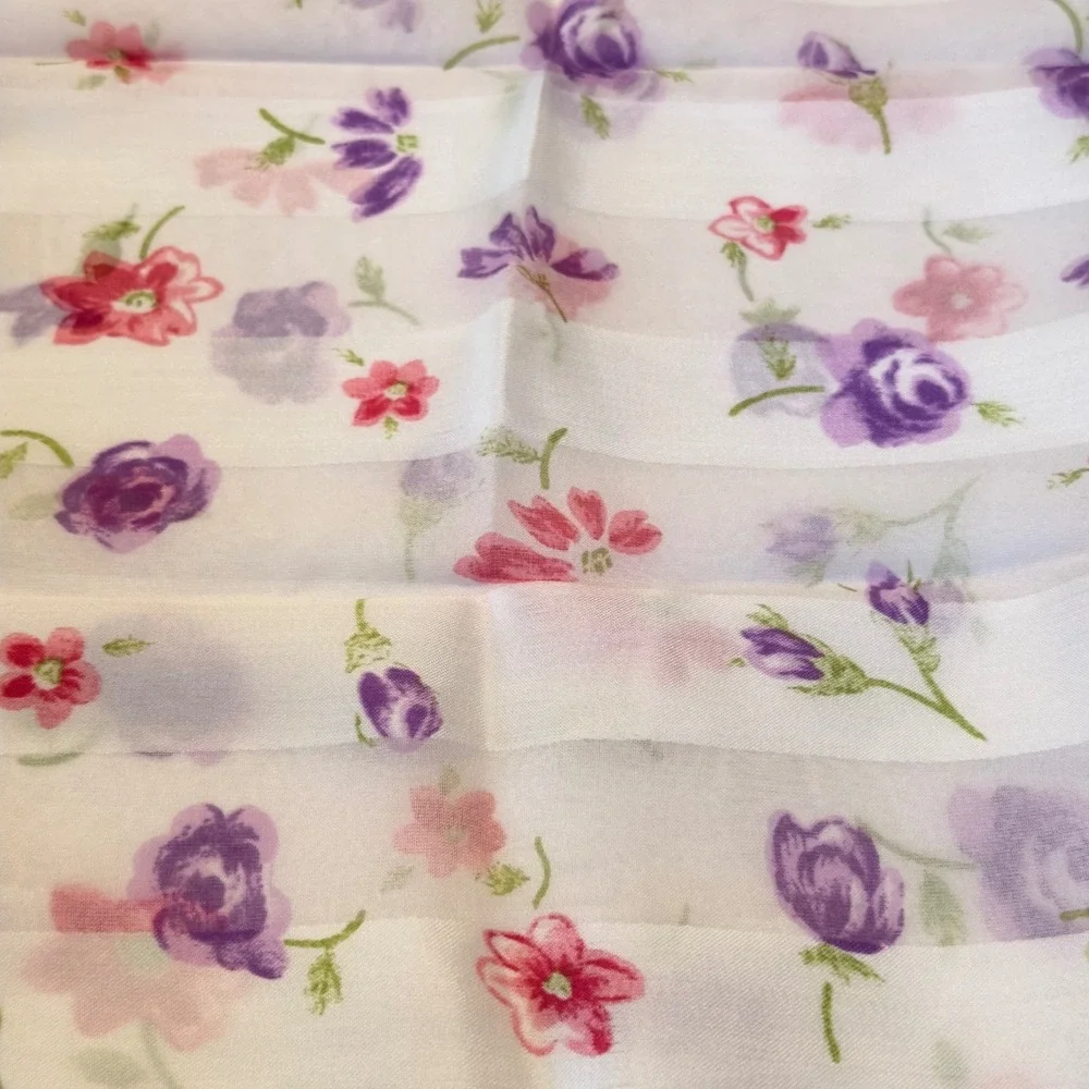 Vintage‎ Italian Floral Square Scarf Purple Pink Rose White Stripe Cottagecore
